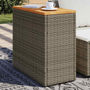 vidaXL Tuinbijzettafel met houten blad 58x27,5x55 cm poly rattan grijs