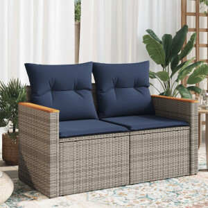 vidaXL Tuinbank 2-zits met kussens poly rattan grijs