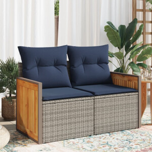 vidaXL Tuinbank 2-zits met kussens poly rattan grijs
