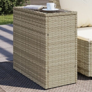 vidaXL Tuinbijzettafel glasblad 58x27,5x55 cm poly rattan lichtgrijs