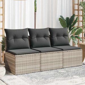 vidaXL Tuinbank 3-zits met kussens poly rattan lichtgrijs