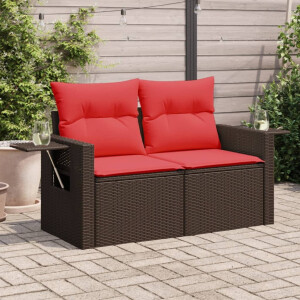 vidaXL Tuinbank 2-zits met kussens poly rattan bruin