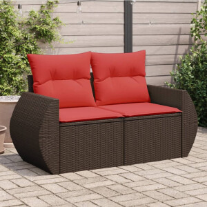 vidaXL Tuinbank 2-zits met kussens poly rattan bruin