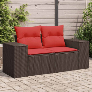 vidaXL Tuinbank 2-zits met kussens poly rattan bruin