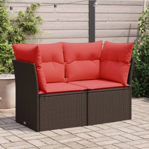 vidaXL Tuinbank 2-zits met kussens poly rattan bruin