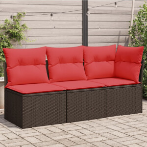 vidaXL Tuinbank 3-zits met kussens poly rattan bruin