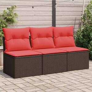 vidaXL Tuinbank 3-zits met kussens poly rattan bruin