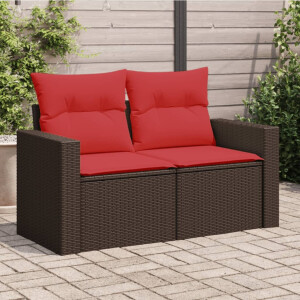 vidaXL Tuinbank 2-zits met kussens poly rattan bruin