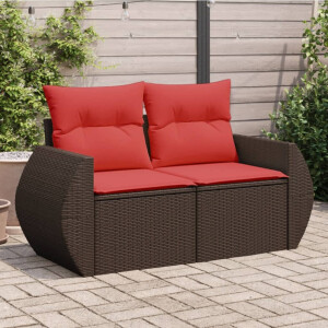 vidaXL Tuinbank 2-zits met kussens poly rattan bruin