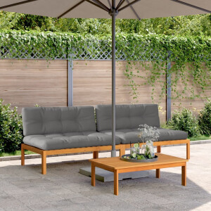 vidaXL Tuinmiddenbanken 2 st pallet met kussens massief acaciahout
