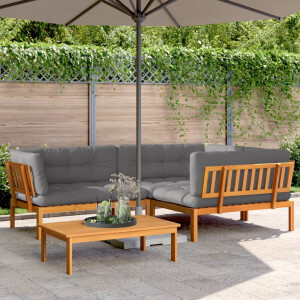 vidaXL 4-delige Loungeset pallet met kussens massief acaciahout