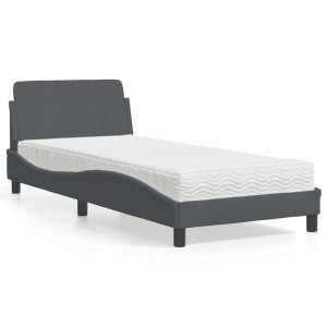 vidaXL Bed met matras "Dover" fluweel donkergrijs 90x190 cm