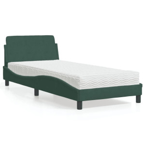 vidaXL Bed met matras "Dover" fluweel donkergroen 90x190 cm