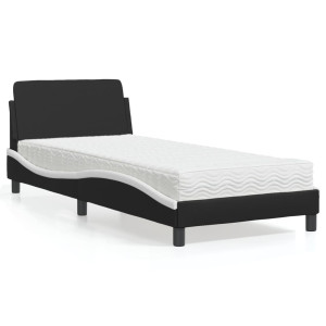 vidaXL Bed met matras kunstleer zwart en wit 90x200 cm