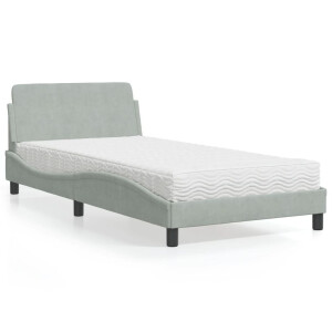 vidaXL Bed met matras "Dover" fluweel lichtgrijs 100x200 cm