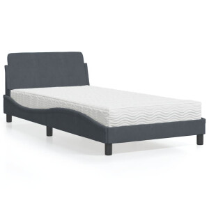 vidaXL Bed met matras "Dover" fluweel donkergrijs 100x200 cm