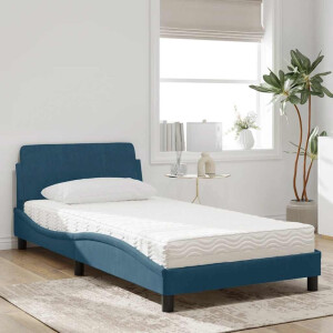 vidaXL Bed met matras "Dover" fluweel blauw 100x200 cm