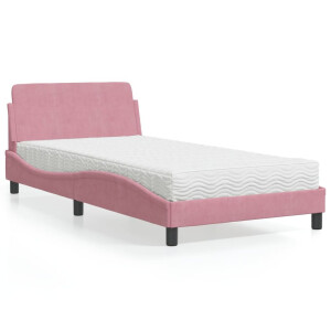 vidaXL Bed met matras "Dover" fluweel roze 100x200 cm