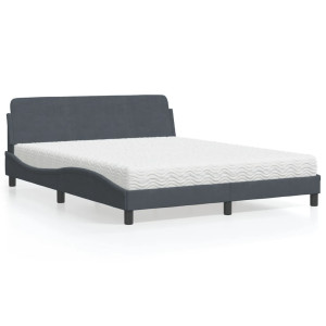 vidaXL Bed met matras fluweel donkergrijs 160x200 cm