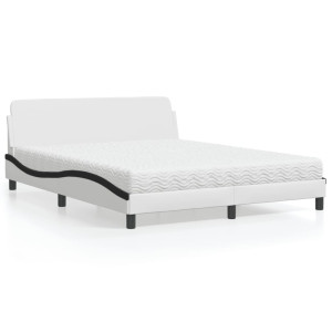 vidaXL Bed met matras kunstleer wit en zwart 160x200 cm