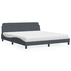 vidaXL Bed met matras fluweel donkergrijs 180x200 cm