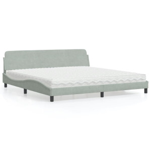vidaXL Bed met matras "Dover" fluweel lichtgrijs 200x200 cm