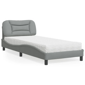 vidaXL Bed met matras "Hvar" stof lichtgrijs 90x190 cm