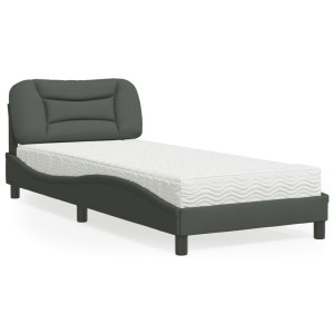 vidaXL Bed met matras "Hvar" stof donkergrijs 90x200 cm