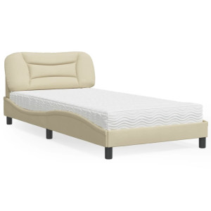 vidaXL Bed met matras stof crèmekleurig 100x200 cm