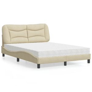 vidaXL Bed met matras "Hvar" stof crèmekleurig 140x200 cm