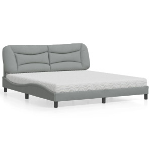 vidaXL Bed met matras stof lichtgrijs 180x200 cm