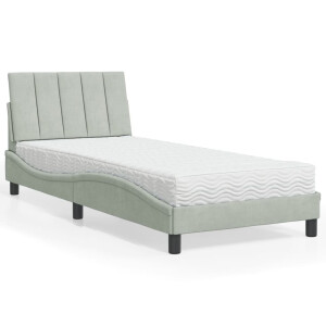 vidaXL Bed met matras "Hanko" fluweel lichtgrijs 80x200 cm