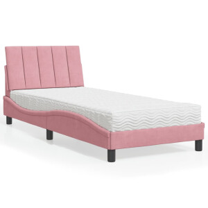 vidaXL Bed met matras "Hanko" fluweel roze 80x200 cm