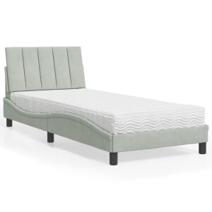 vidaXL Bed met matras "Hanko" fluweel lichtgrijs 90x190 cm