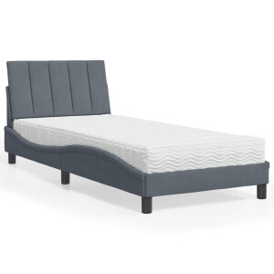 vidaXL Bed met matras "Hanko" fluweel donkergrijs 90x190 cm