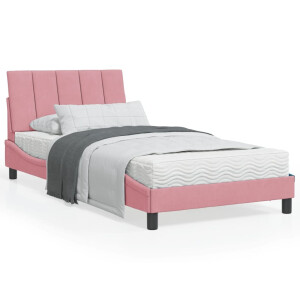 vidaXL Bed met matras "Hanko" fluweel roze 100x200 cm
