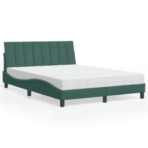 vidaXL Bed met matras "Hanko" fluweel donkergroen 140x190 cm