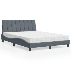 vidaXL Bed met matras fluweel donkergrijs 140x200 cm