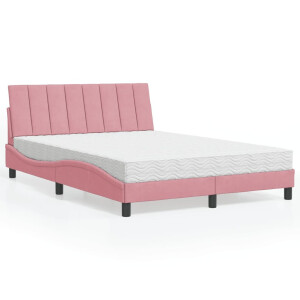 vidaXL Bed met matras "Hanko" fluweel roze 140x200 cm