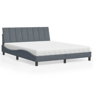 vidaXL Bed met matras "Hanko" fluweel donkergrijs 160x200 cm