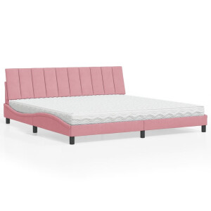 vidaXL Bed met matras "Hanko" fluweel roze 200x200 cm