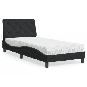 vidaXL Bed met matras fluweel zwart 90x200 cm