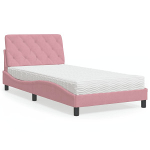 vidaXL Bed met matras fluweel roze 100x200 cm