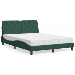 vidaXL Bed met matras fluweel donkergroen 140x190 cm