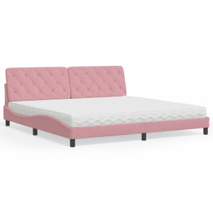 vidaXL Bed met matras fluweel roze 200x200 cm