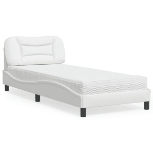 vidaXL Bed met matras kunstleer wit 90x200 cm