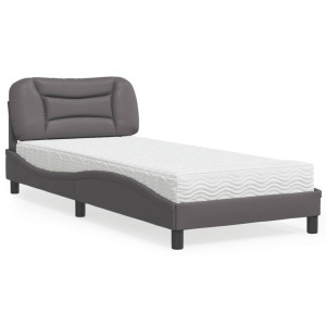 vidaXL Bed met matras kunstleer grijs 90x200 cm