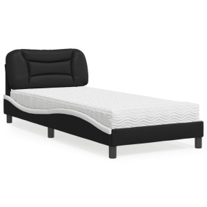 vidaXL Bed met matras kunstleer zwart en wit 90x200 cm