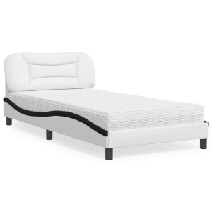 vidaXL Bed met matras "Hvar" kunstleer wit en zwart 100x200 cm