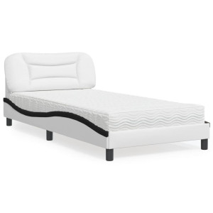 vidaXL Bed met matras kunstleer wit en zwart 100x200 cm